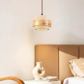 Japandi pendant light Travo made of travertine (natural stone) and light wood