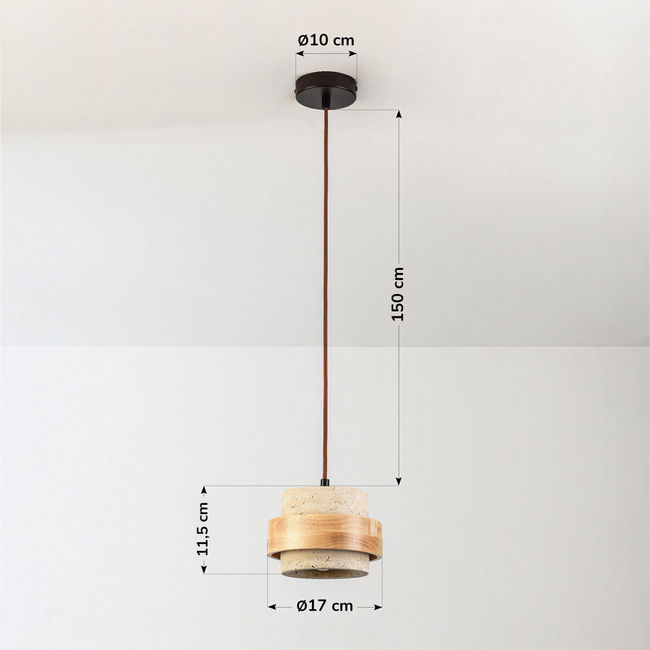 Japandi pendant light Travo made of travertine (natural stone) and light wood