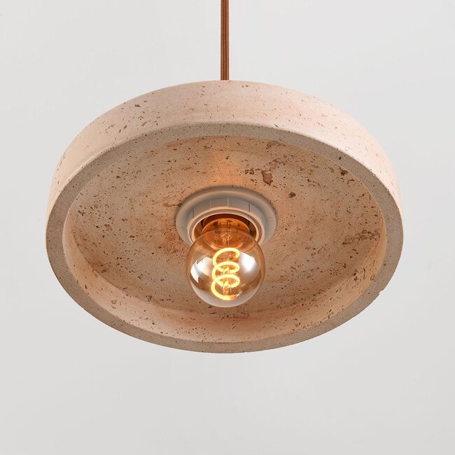 Japandi 2-light Salvi pendant light in travertine (natural stone) and wood