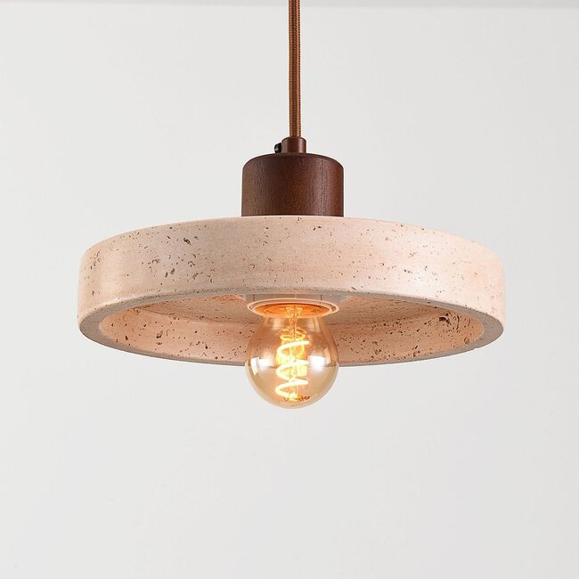 Japandi 2-light Salvi pendant light in travertine (natural stone) and wood
