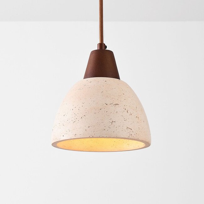 Japandi Marena pendant light in travertine (natural stone) and wood