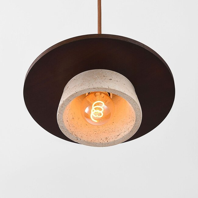 Pendant light Caelio in travertine (natural stone) with wooden detail