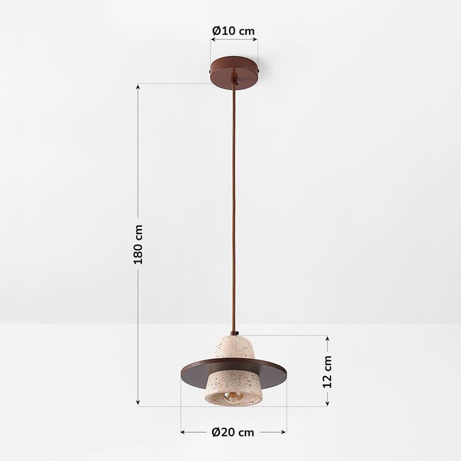 Pendant light Caelio in travertine (natural stone) with wooden detail