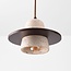 3-light Japandi pendant light Caelio - travertine (natural stone) and wood