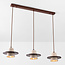 3-light Japandi pendant light Caelio in travertine (natural stone) with wood details