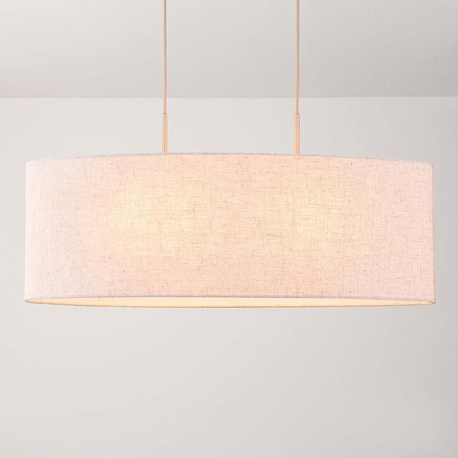 Minimalist pendant light Lureva beige with linen shade, 2-light