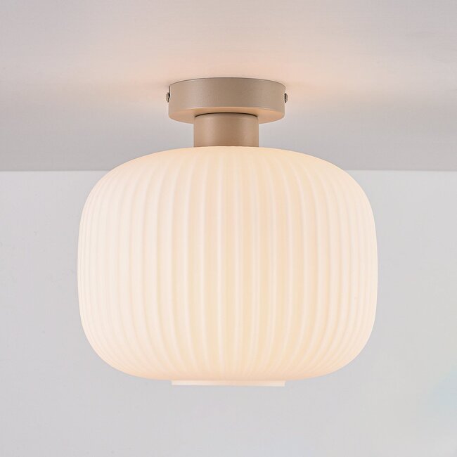 Ilyana ribbed opal white glass ceiling light in beige