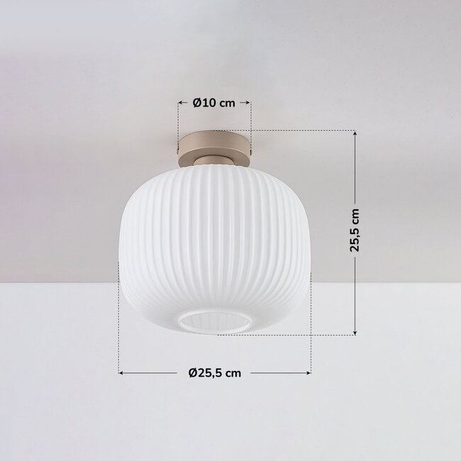 Ilyana ribbed opal white glass ceiling light in beige