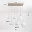 6-light pendant light Odalyn - beige with ribbed opal white glass