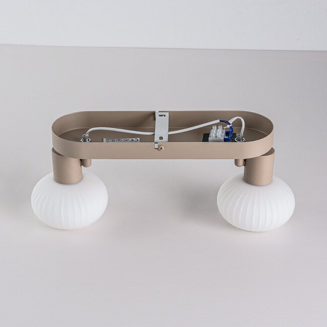 Beige ceiling light Odelle with 2 adjustable ribbed glass shades