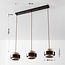 Natural 3-light pendant light Travé in travertine (natural stone) and wood