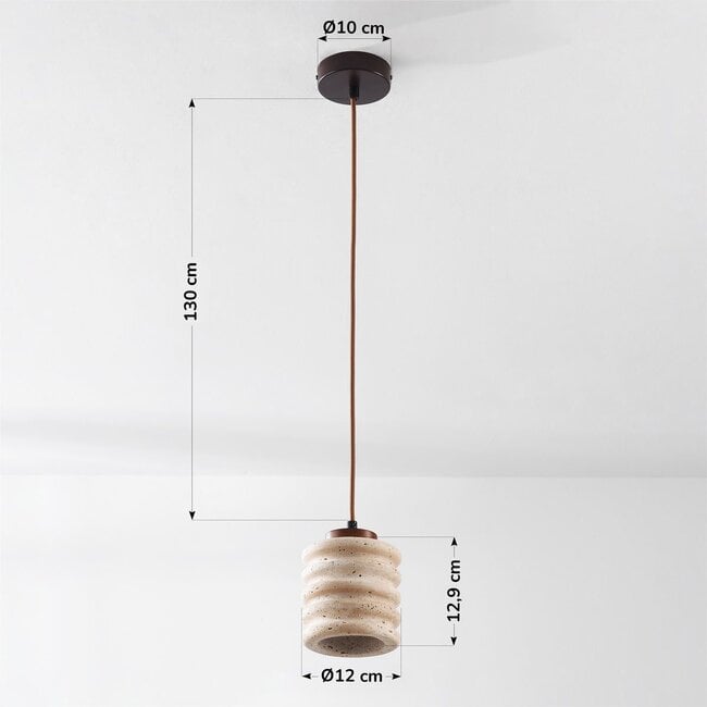 Luxury tubular pendant light Alva in travertine (natural stone)