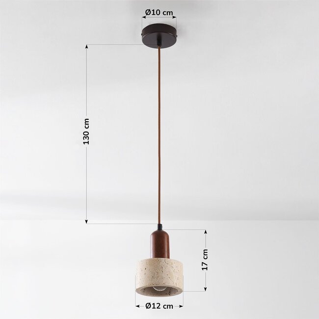 Luxury pendant light Muro in travertine (natural stone) and wood