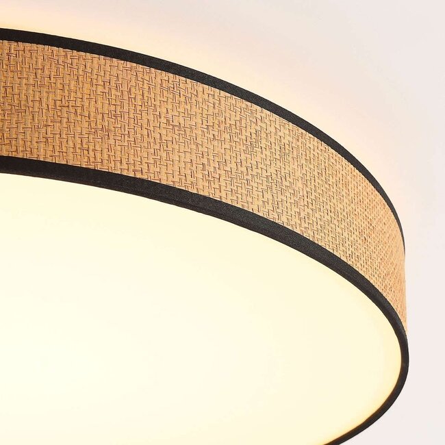 3-step dimmable Palara ceiling light with woven shade in natural and black
