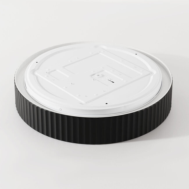 Modern Palomo black ceiling light with ribbed edge and 3-step dimmable LEDs