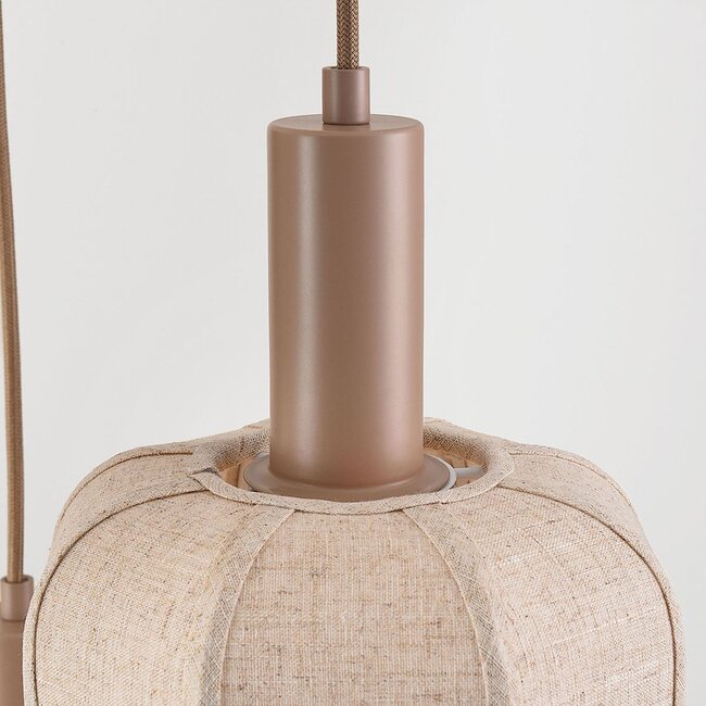 Pendant lamp Fynra 3-light in taupe linen