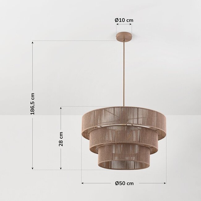 Pendant lamp Verna 3-layer in natural cotton rope
