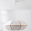 Modern Ovala pendant light with beige linen shade and brown accents Ø60 cm