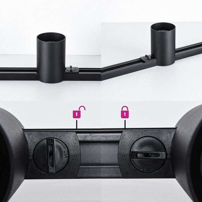 1-phase track system of 3 m with Zylox spotlights in black