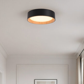 Designer ceiling light Larios 3-step dimmable Ø29 cm - black with wood accent