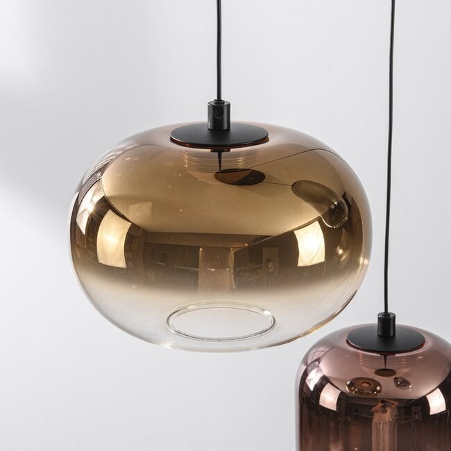 3-light pendant light Kafei with gold, smoked and copper glass - 3-step dimmable