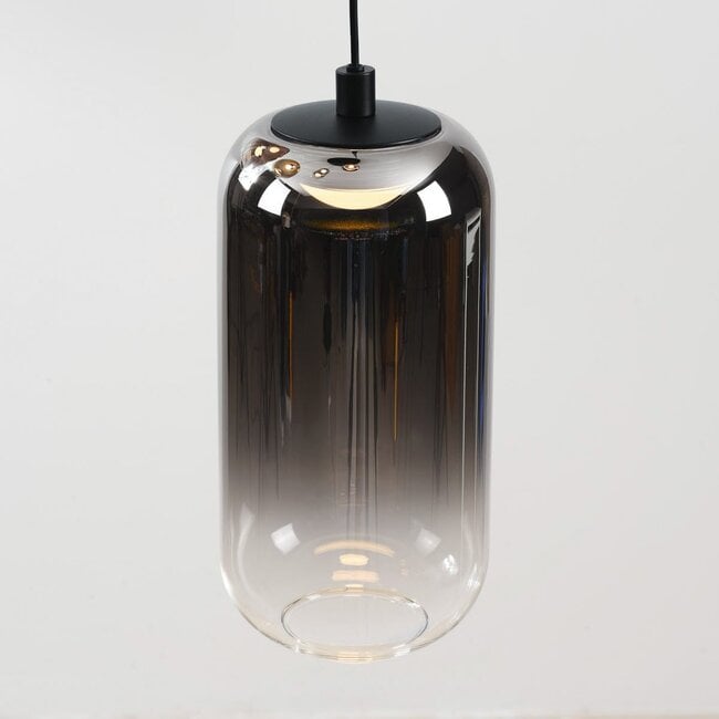 3-step dimmable pendant light Kafei with LED and glass globes in gold, smoked and copper