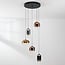 3-step dimmable pendant light Kafei with LED and glass globes in gold, smoked and copper