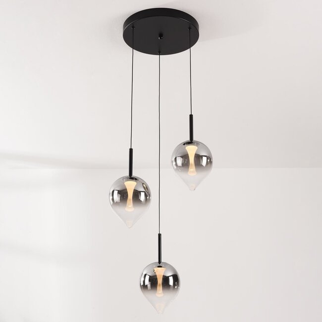 3-light pendant light Drop with smoked glass and integrated LED, 3-step dimmable