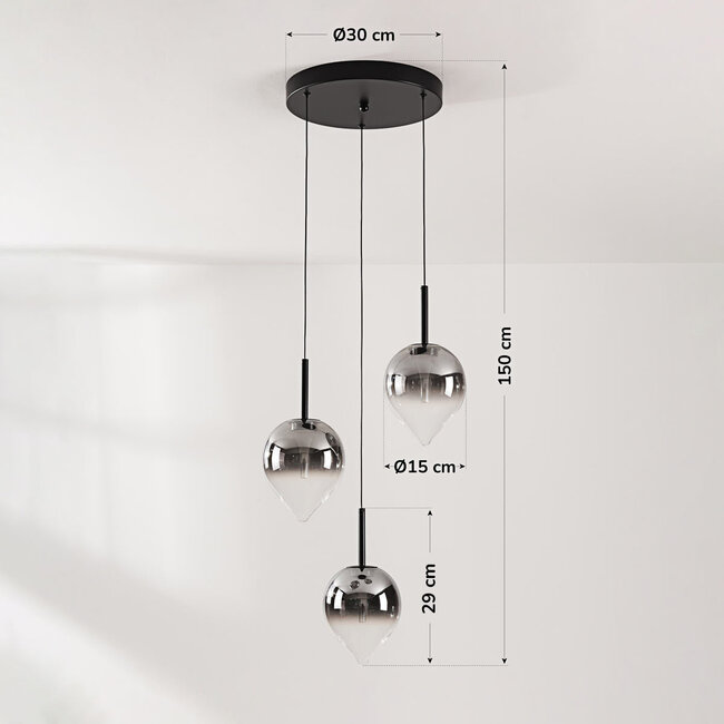 3-light pendant light Drop with smoked glass and integrated LED, 3-step dimmable