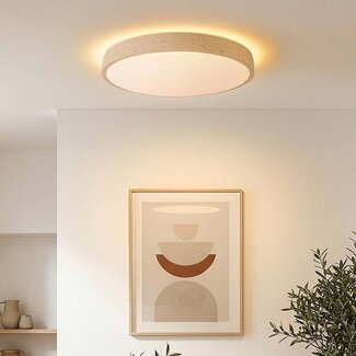 Modern Arvid ceiling lamp with beige stone effect, 3-step dimmable Ø40 cm