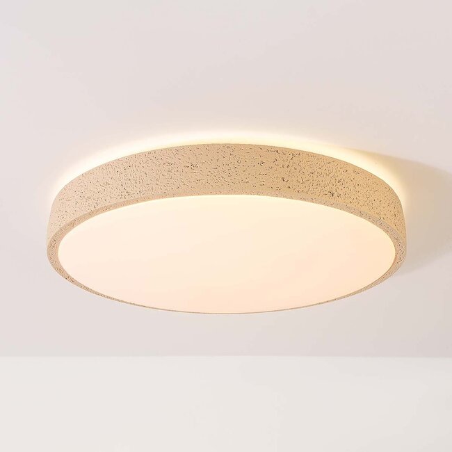 Modern Arvid ceiling lamp with beige stone effect, 3-step dimmable Ø40 cm