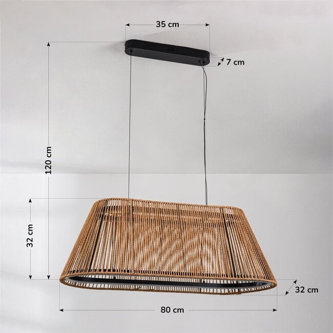 3-step dimmable pendant light Selara - woven shade in natural rope