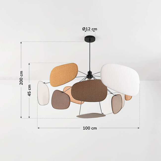 Fabric pendant lamp Zandor in taupe, ochre, white and light grey