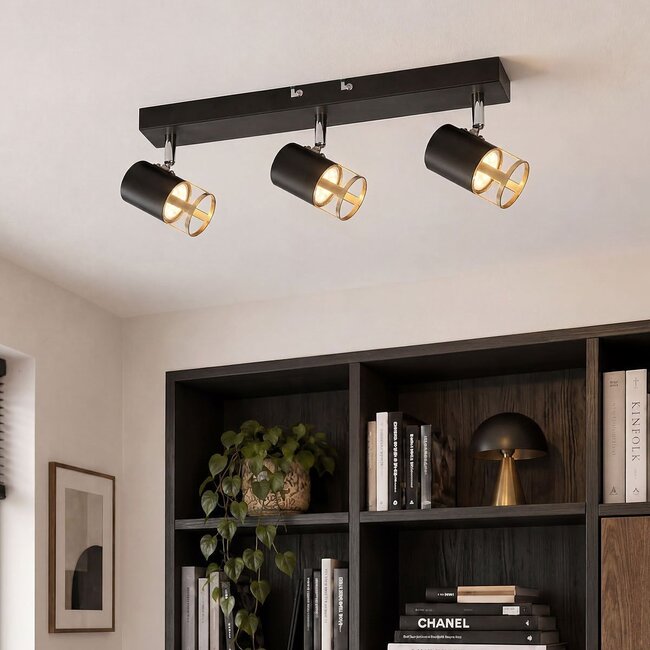 Industrial 3-light ceiling lamp Theo in black and gold