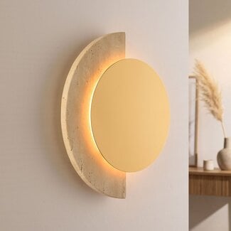 Wall lamp Kiro with integrated LED and travertine (natural stone) in gold and sand beige