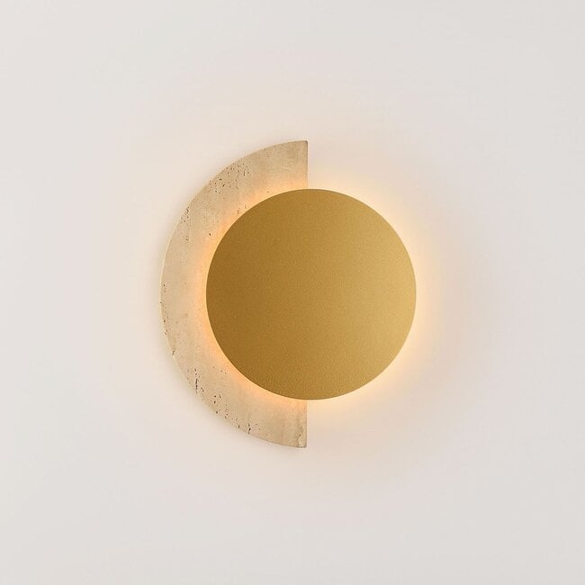 Wall lamp Kiro with integrated LED and travertine (natural stone) in gold and sand beige