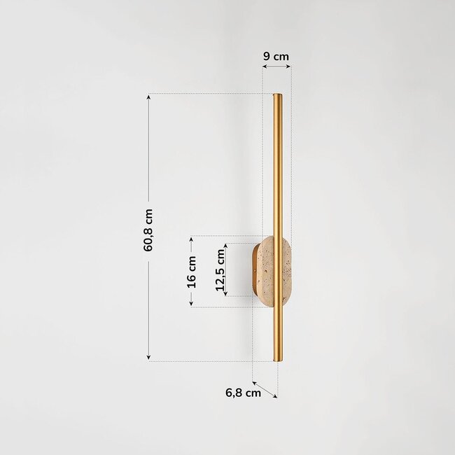 Wall light Lima with integrated LED and travertine (natural stone) - gold