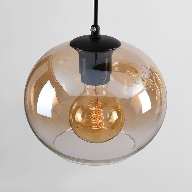 6-light pendant lamp Opale with amber ombre glass