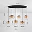 6-light pendant lamp Opale with amber ombre glass
