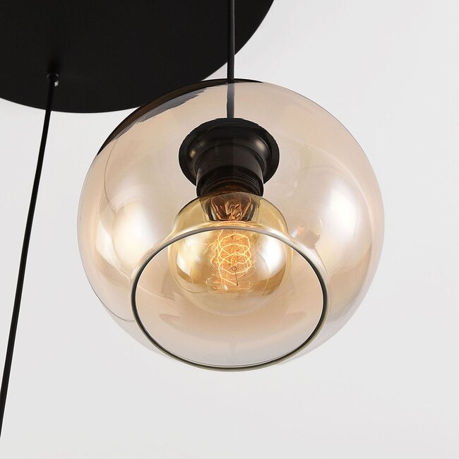 3-light pendant lamp Olare with amber ombre glass