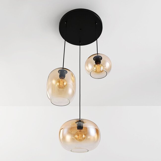 3-light pendant lamp Olare with amber ombre glass
