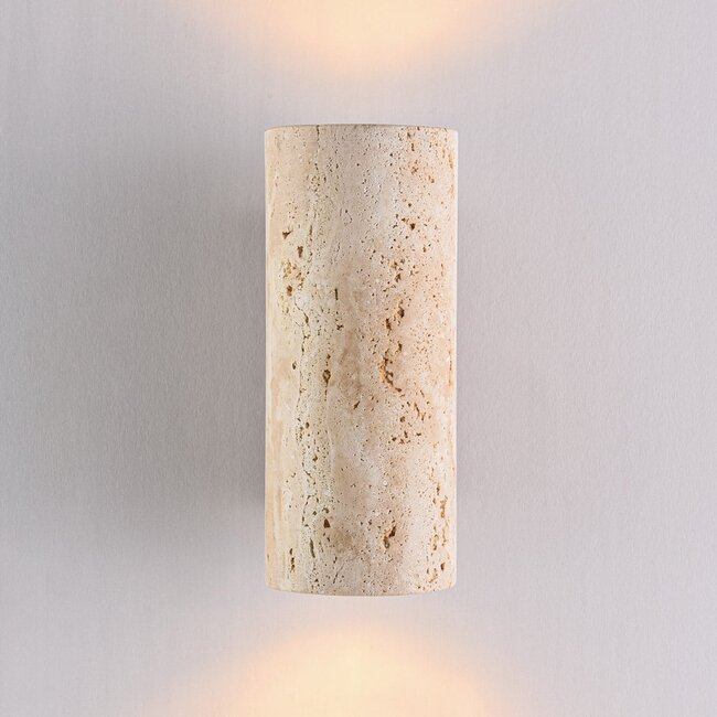Wall light Raxon with travertine (natural stone) and wood effect
