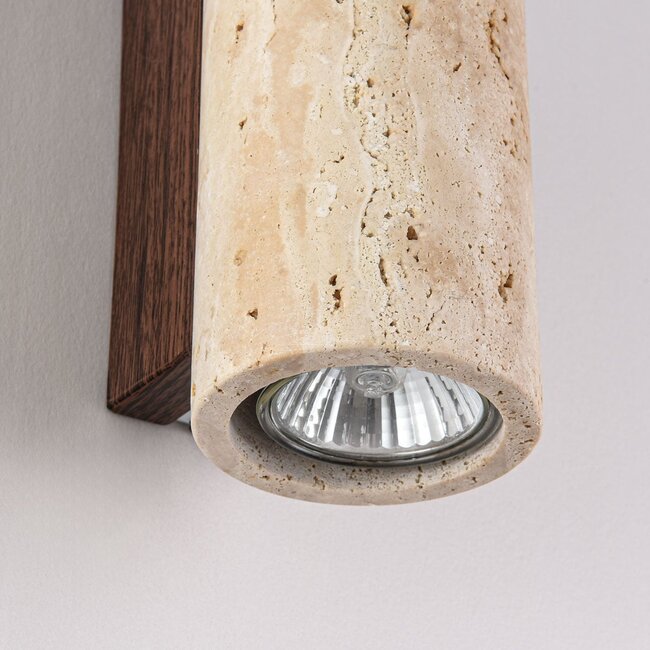 Wall light Raxon with travertine (natural stone) and wood effect