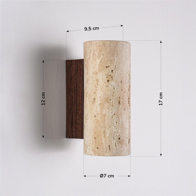 Wall light Raxon with travertine (natural stone) and wood effect
