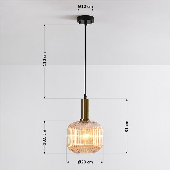 pendant light Sita - ribbed glass with wide globe