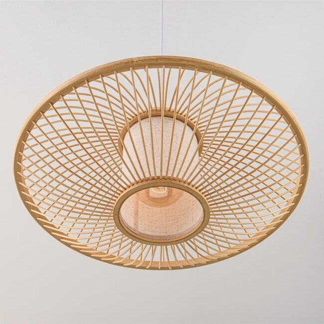 Bamboo pendant lamp Levra with linen diffuser in natural