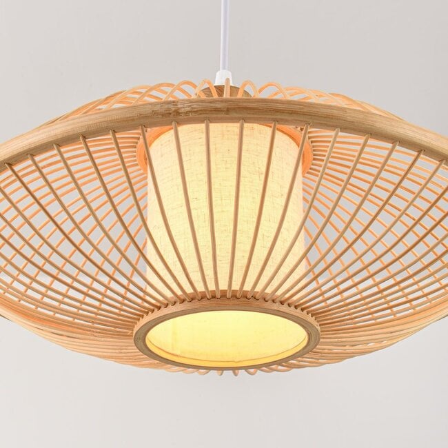 Bamboo pendant lamp Levra with linen diffuser in natural