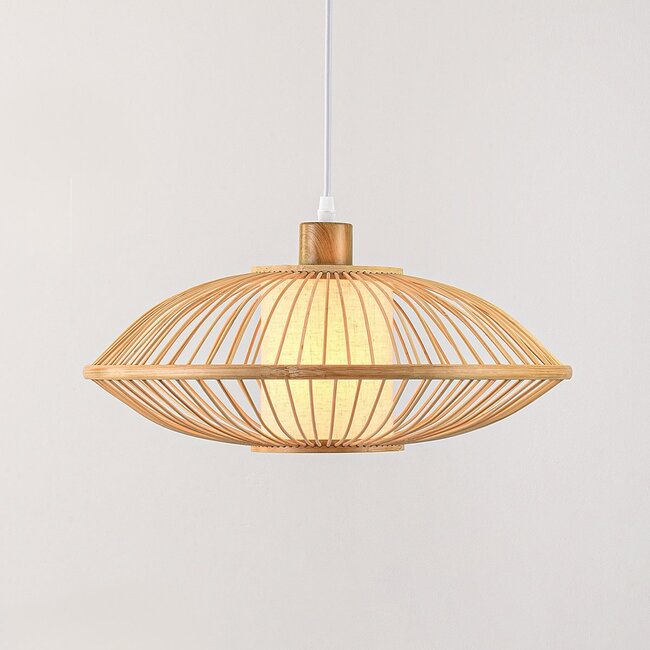 Bamboo pendant lamp Levra with linen diffuser in natural