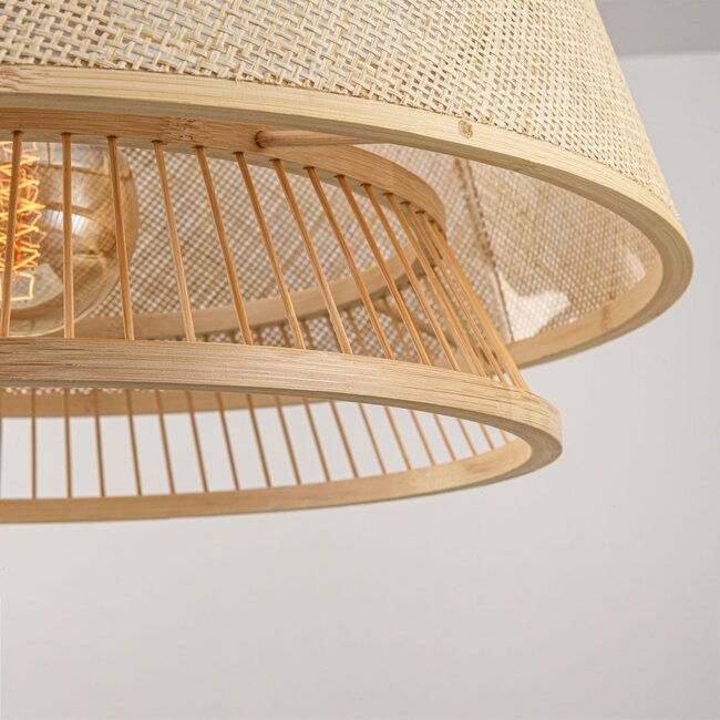 Bamboo pendant light Tovra with woven shade - natural