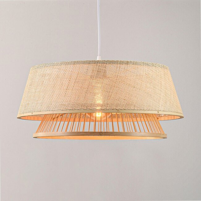 Bamboo pendant light Tovra with woven shade - natural